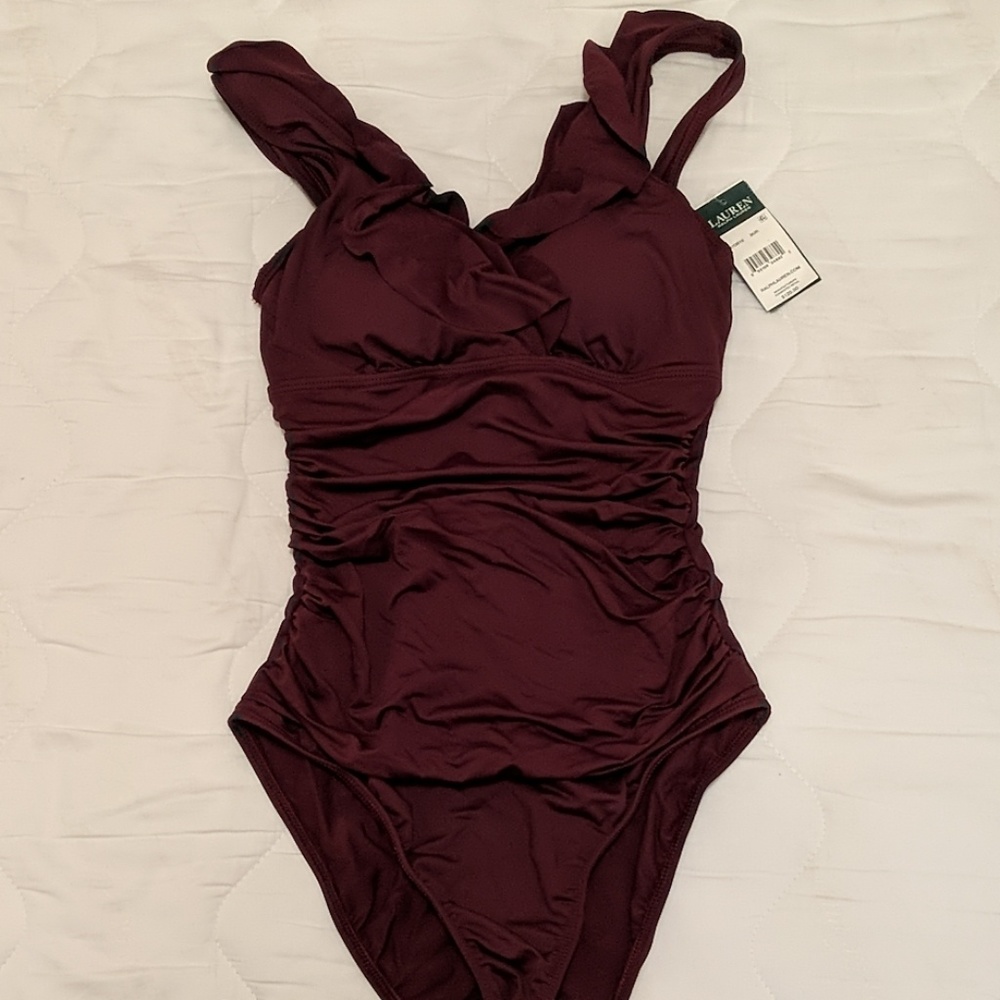 Ralph Lauren burgundy one piece swimsuit